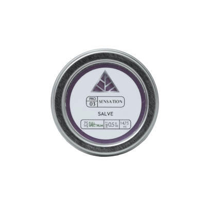 Silver tin labeled 'Sensation Salve' on a white background