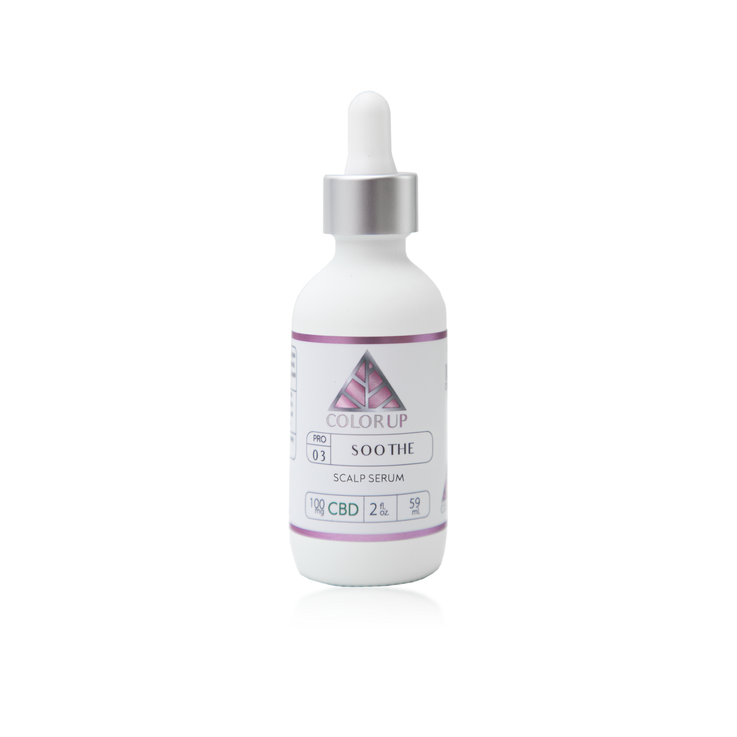 Color Up Soothe Scalp Serum in white dropper bottle with product label showing a pink triangle on transparent background
