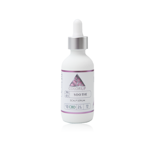 Color Up Soothe Scalp Serum in white dropper bottle with product label showing a pink triangle on transparent background