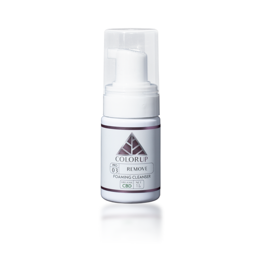 Foaming cleanser bottle with 'ColorUp' branding on a white background