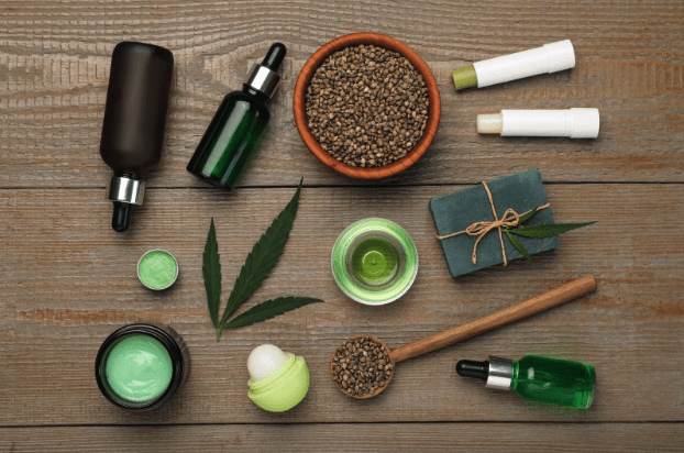 flat lay photo of CBD products that come with a cbd lab report